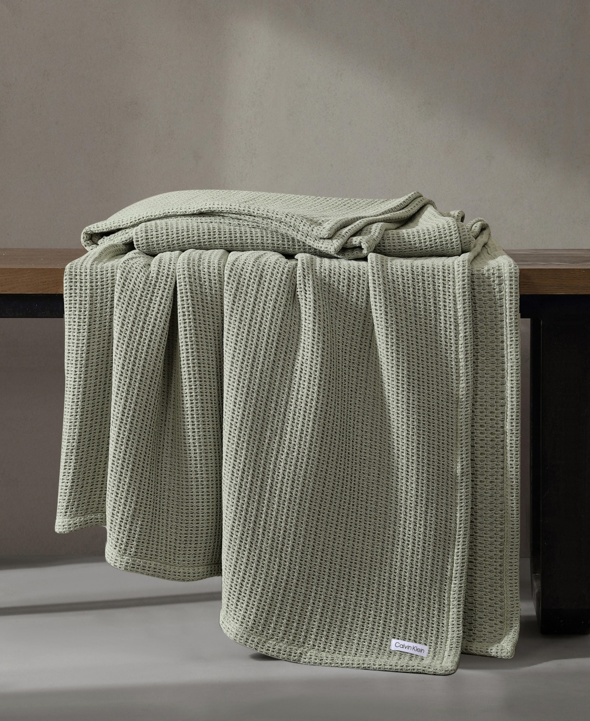 Calvin Klein Honeycomb Cotton Woven Blanket, Queen In Green
