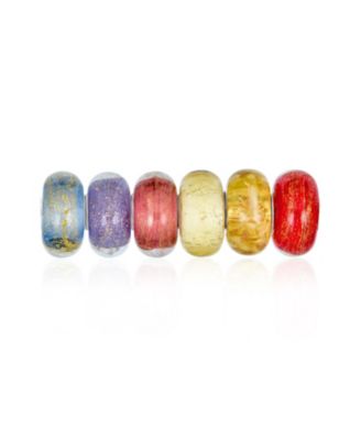 Assorted Murano Glass Charm Bead Set Multi Color Green Blue Gold Foil Design