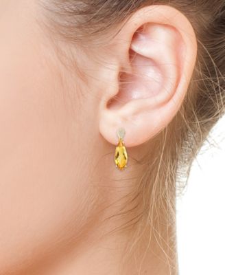 EFFY&reg; Citrine (8-5/8 ct. t.w.) & Diamond (1/6 ct. t.w.) Drop Earrings in 14k Yellow Gold