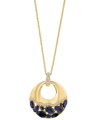 EFFY&reg; Sapphire (2-1/3 ct. t.w.) & Diamond (1/6 ct. t.w.) 18" Pendant Necklace in 14k Yellow Gold