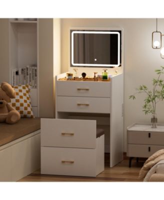 Makeup Vanity Set with Light, Stool & Storage