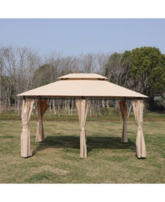 13x10 Outdoor Gazebo Canopy Tent w/ Mosquito Net - Khaki Top