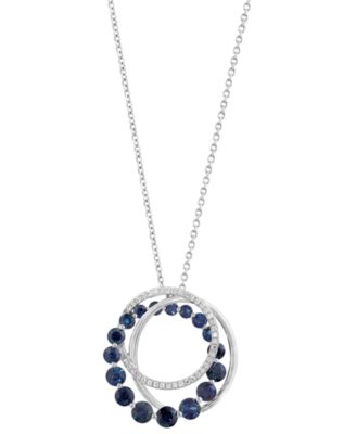 EFFY&reg; Sapphire (1-7/8 ct. t.w.) & Diamond (1/10 ct. t.w.) Swirl 18" Pendant Necklace in 14k White Gold