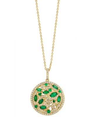 EFFY&reg; Emerald (1 ct. t.w.) & Diamond (1/20 ct. t.w.) 18" Pendant Necklace in 14k Yellow Gold