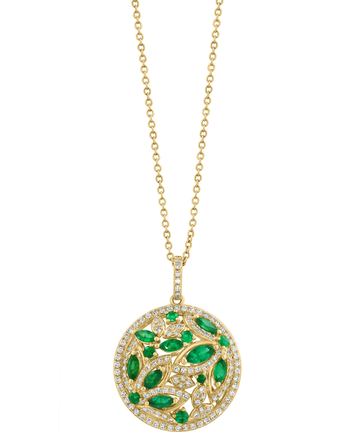 Effy Collection Effy Emerald (1 Ct. T.w.) & Diamond (1/20 Ct. T.w.) 18" Pendant Necklace In 14k Yellow Gold
