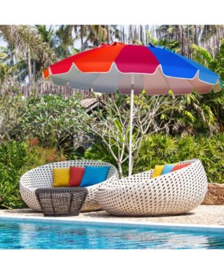 8 Feet Portable Beach Umbrella with Sand Anchor and Tilt Mechanism