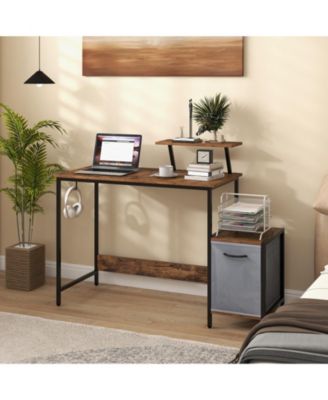 Computer Desk with Reversible Storage Drawer and Moveable Shelf