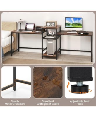 2-Person Computer Desk with Power Outlet and Printer Stand