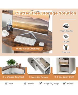 Front Reception Office Desk with Open Shelf and Lockable Drawer