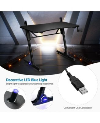 43.5 Inch Height Adjustable Gaming Desk with Blue LED Lights