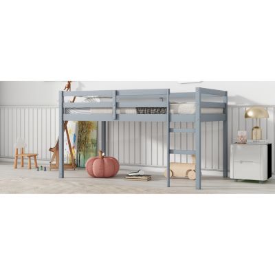 Twin Loft Bed with Sturdy Platform & Ladder - Grey