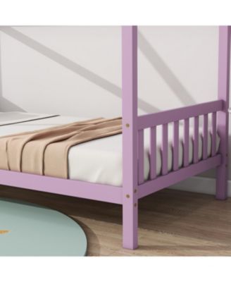 Twin House Bed with Headboard and Footboard, Twin Rubber Wood Bed with House Frame,Pink