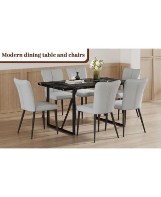 Modern Marble Dining Set with 6 Grey PU Chairs