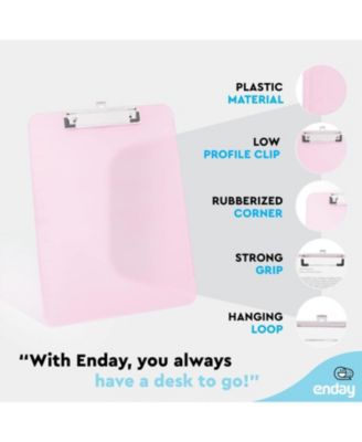 Plastic Clipboard Standard Size Pink, Translucent Low Profile Clip Board, Hangable Clipboard, 12.7” x 9”, Holds 100 Sheets, 1 Pc - by Enday