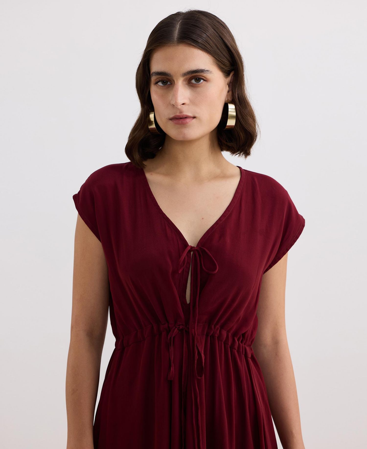 Women's Deep V-neck Gathered Dress