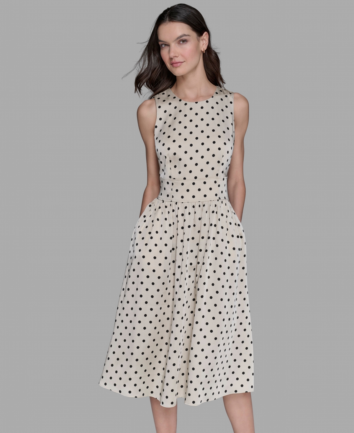 Karl Lagerfeld Printed Hammered Satin Midi Dress In Gray