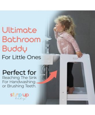 Toddler Tower with Adjustable Step, White Montessori-Inspired Toddler Step Stool, Standing Tower for Kids, Fits Under Kitchen Counters, Adjustable for 18 Month - 5 Years