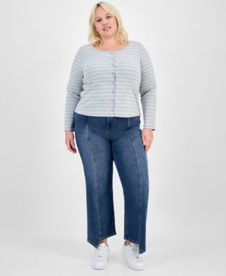 Trendy Plus Striped Button-Front Sweater