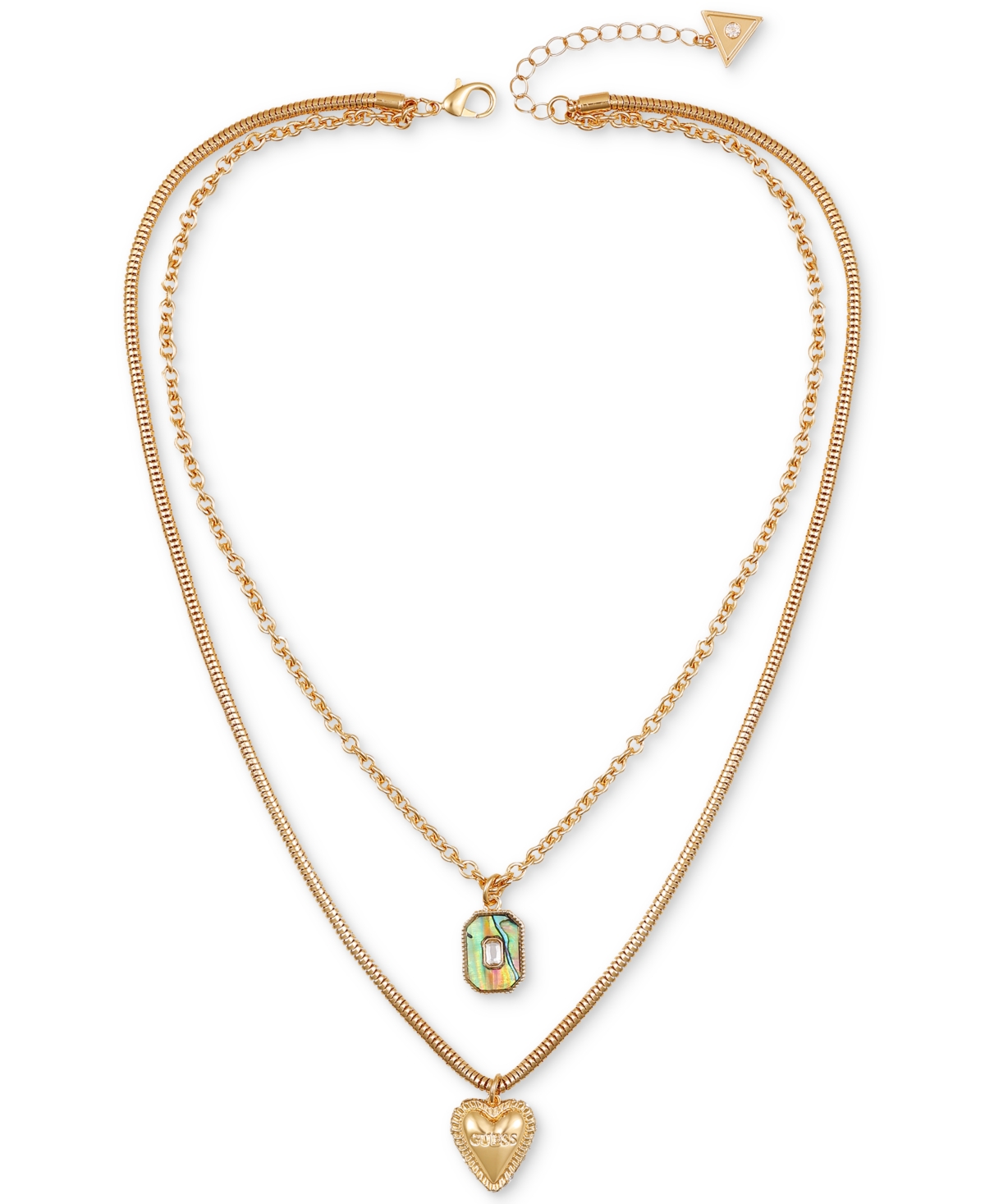 Gold-Tone Mixed Stone Heart Layered Pendant Necklace, 18" + 2" extender - Gold