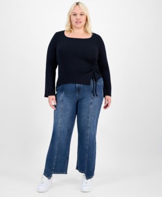 Trendy Plus Ruched Asymmetric-Hem Square-Neck Top