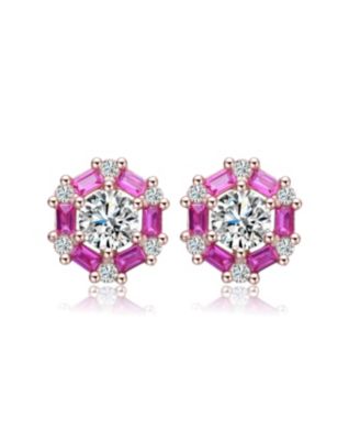 Round and Colored Baguette Cubic Zirconia Stud Earrings