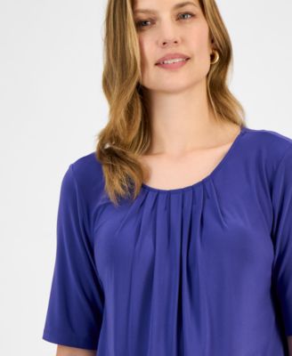 Women's Pleat Neck Knit Top, Regular & Petite