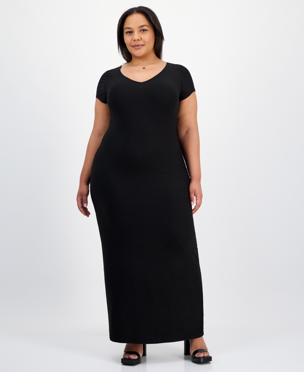 Trendy Plus Size V-Neck Bodycon Maxi Dress - Biscuit