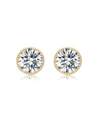 Round Bezel Set Clear Cubic Zirconia Stud Earrings