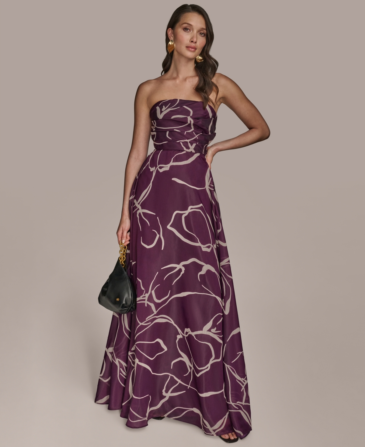 Donna Karan New York Abstract Print Strapless Gown In Purple