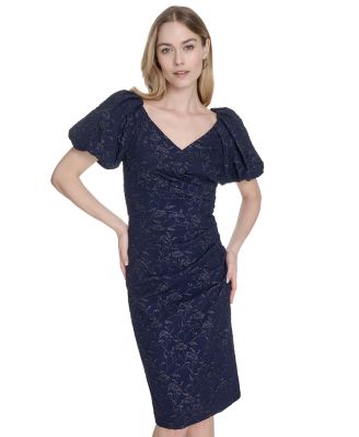Women's Jacquard V-Neck Short-Sleeve Sheath Dress