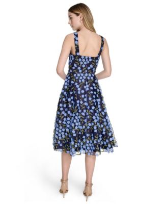 Women's Floral-Print Mesh V-Neck Midi Dress