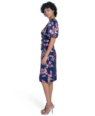 Women's Floral-Print Puff-Sleeve Sheath Dress
