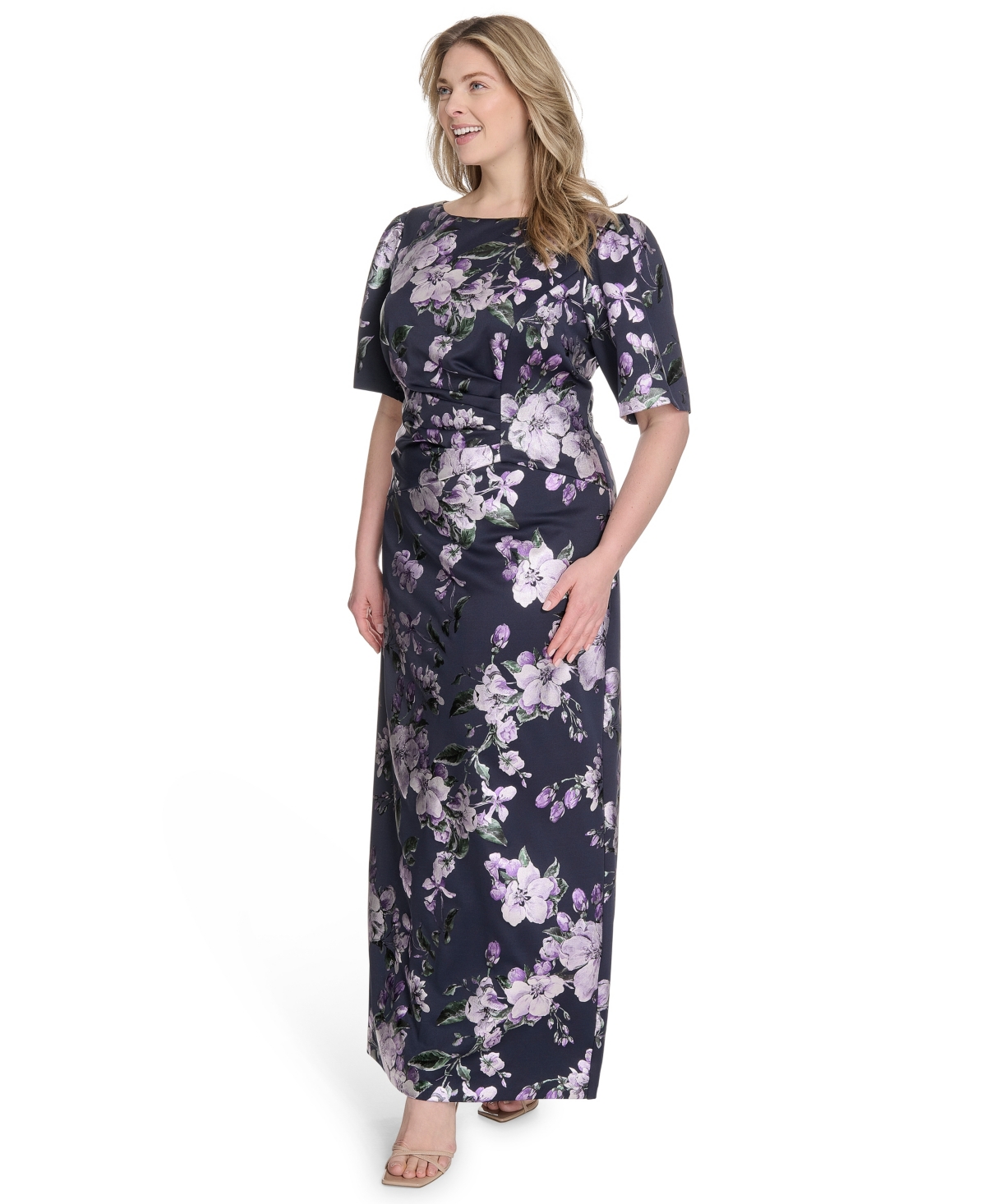 Jessica Howard Plus Size Printed Boat-neck Gown