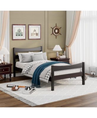 Twin Size Platform Bed Frame Foundation w/Headboard &Wood Slat Support Espresso