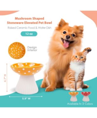 Mushroom Shaped Stoneware Elevated Pet Bowl, Raised Ceramic Food & Water Dish for Dogs and Cats