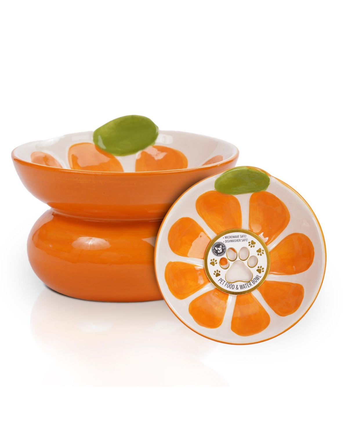 P.t. Supply Co. Orange Shaped Stoneware Elevated Pet Bowl, Raised Ceramic Food & Water Dish for Dogs and Cats - Orange