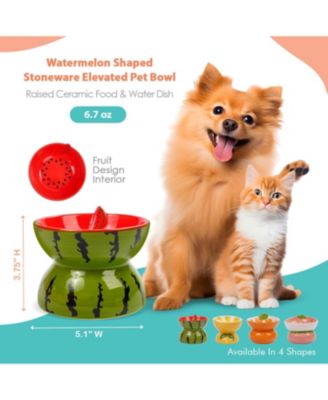 Watermelon Shaped Stoneware Elevated Pet Bowl, Raised Ceramic Food & Water Dish for Dogs and Cats