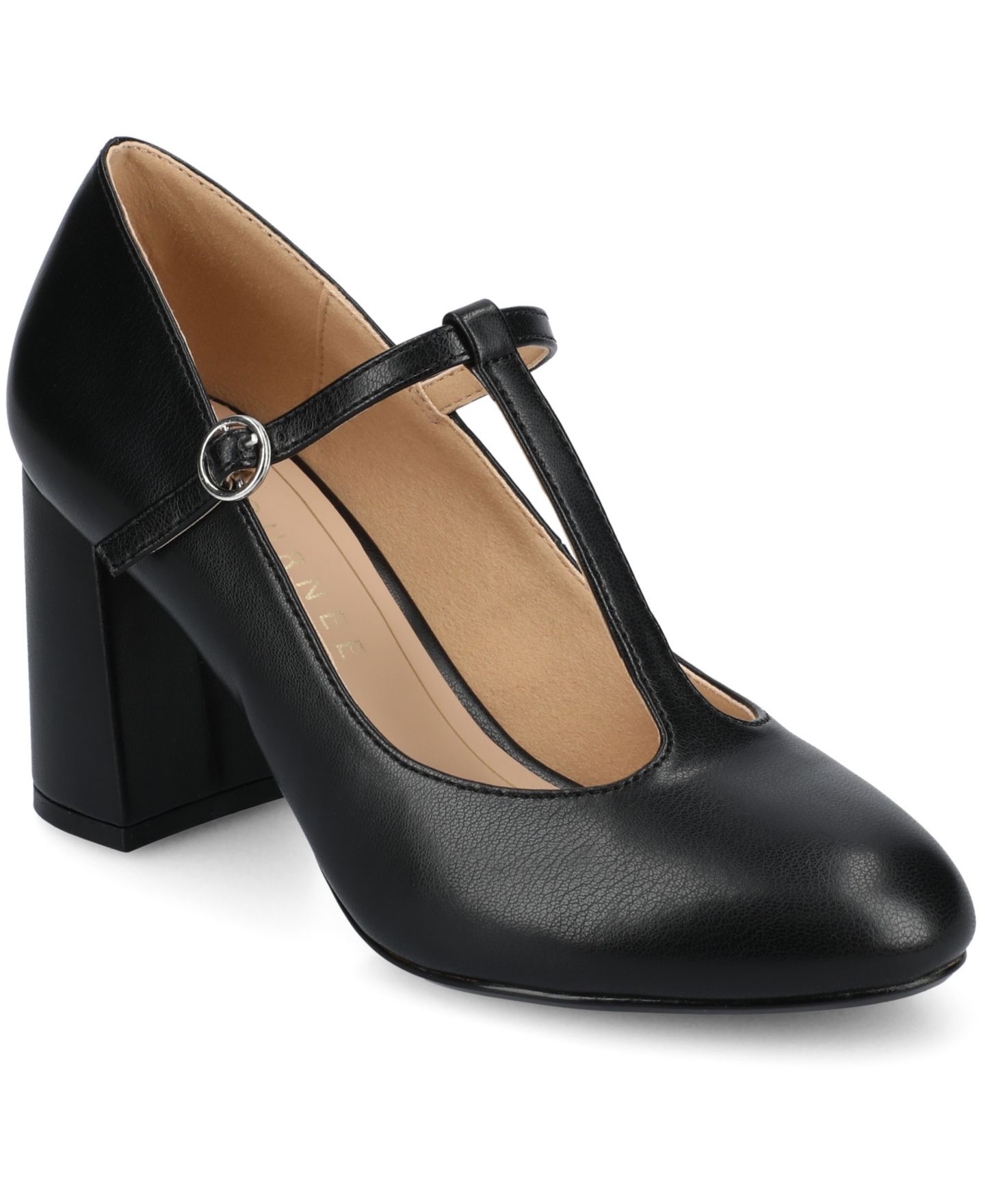 Женские туфли Journee Collection Talani Block Heel T-Strap Pumps, цвет: Чёрный — фото 1