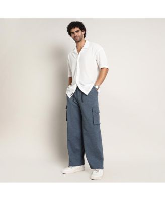 Men's Prussian Blue Heathered-Relaxed Cargo Trousers