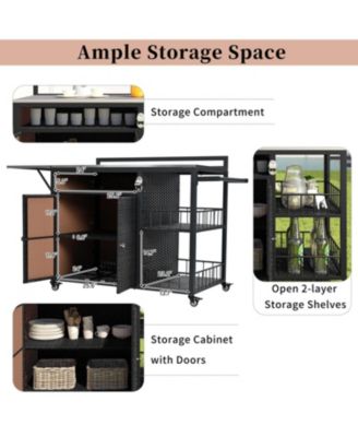 Outdoor Kitchen Island with Storage & Foldable Table