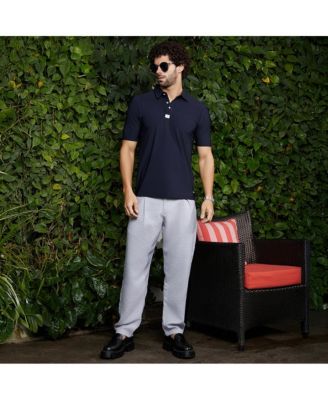 Men's Navy Blue Seamless Waffle Polo T-Shirt