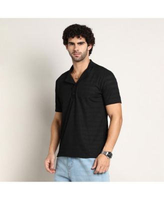 Men's Onyx Black Panel-Tactile Cuban Polo T-Shirt