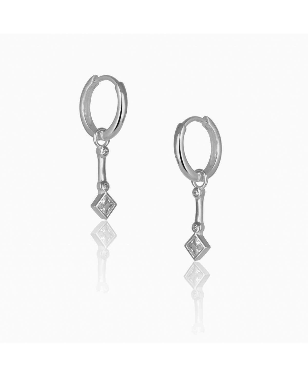 Sterling Silver Rhombus Drop Hoop Earring - Silver