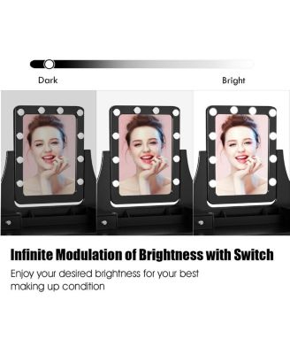 2-Pc. MDF 10 Dimmable Bulb Lighted Vanity Dressing Table Set with Cushioned Stool