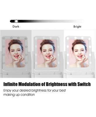 2-Pc. MDF 10 Dimmable Bulb Lighted Vanity Dressing Table Set with Cushioned Stool