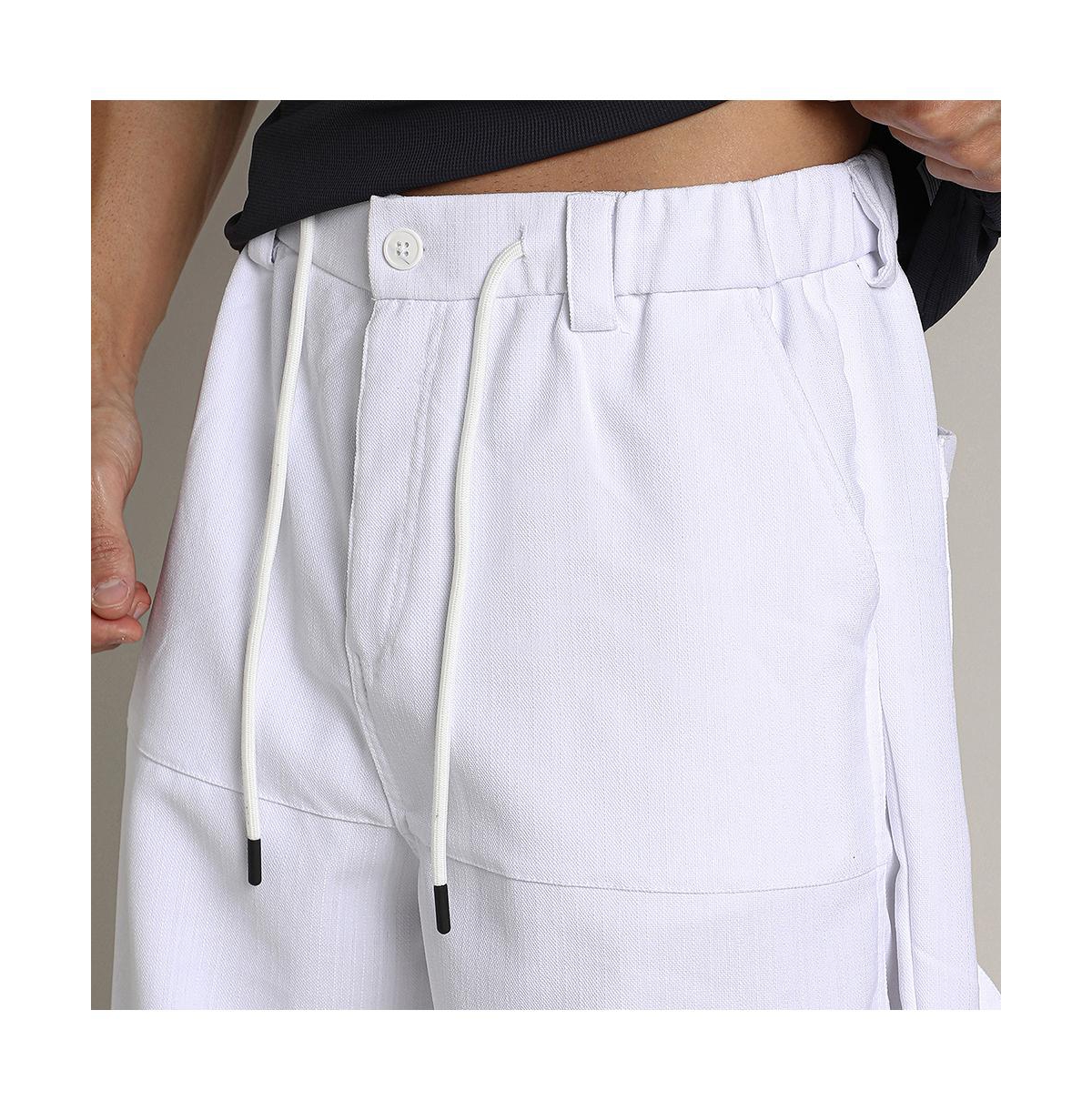 Campus Sutra Men's Chalk White Relaxed-panel Cargo Trousers