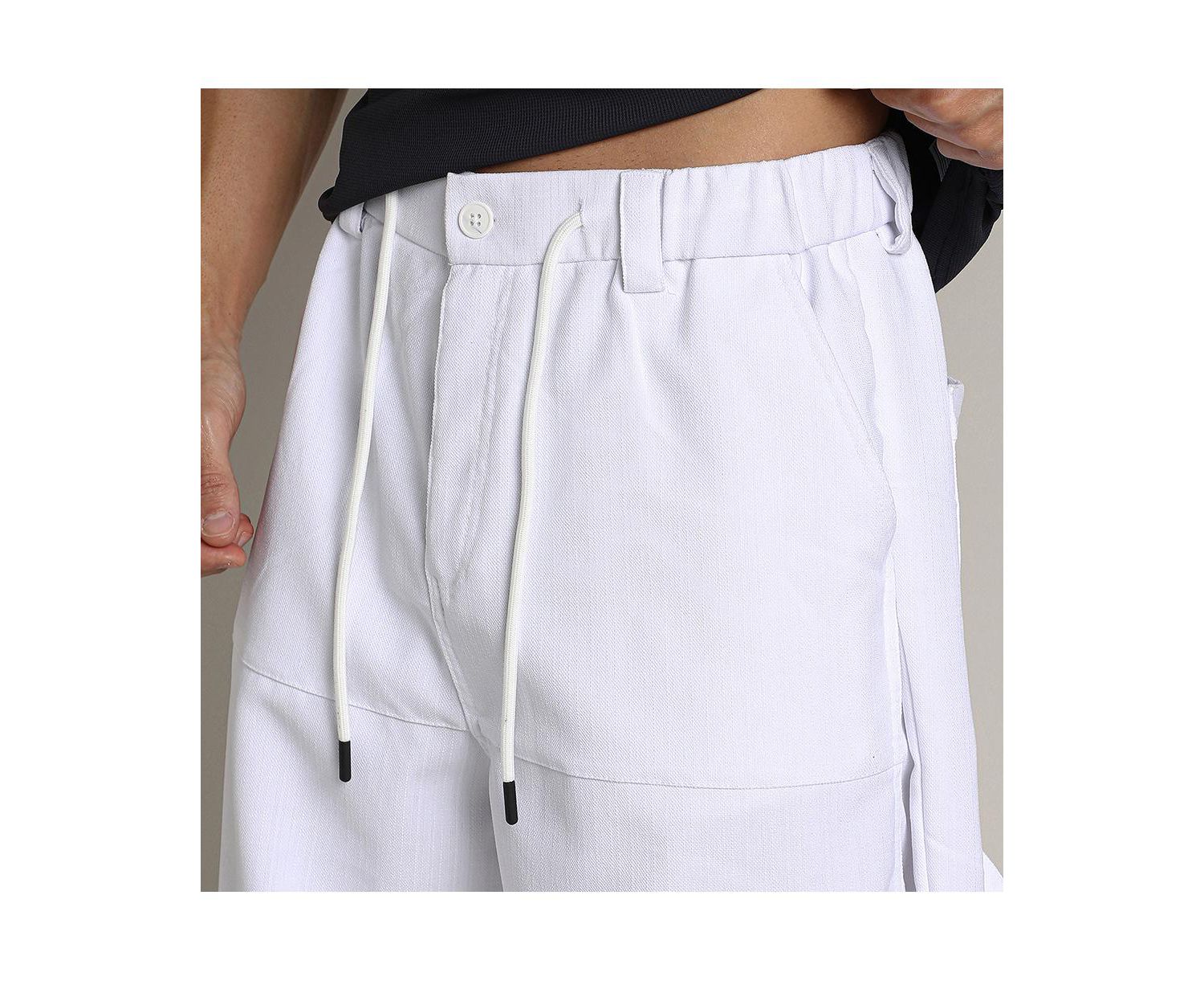 Men's Chalk White Relaxed-Panel Cargo Trousers