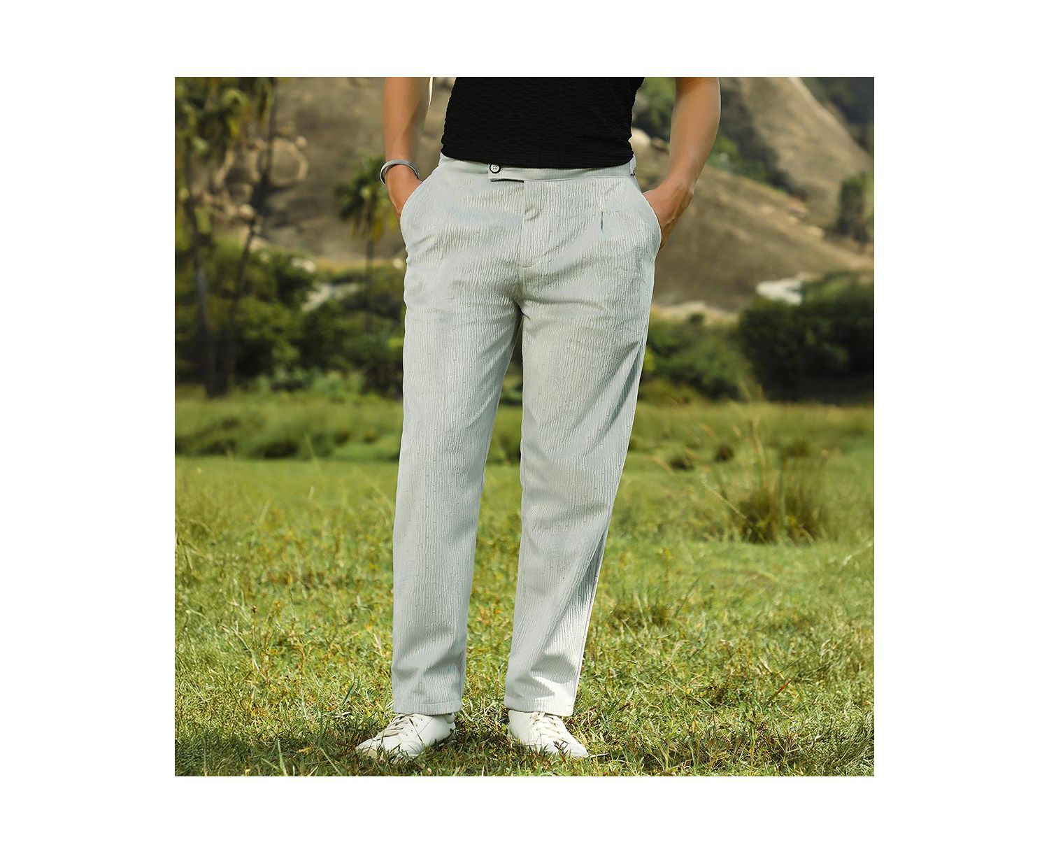 Men's Cloud Grey Veined Tailored Trousers