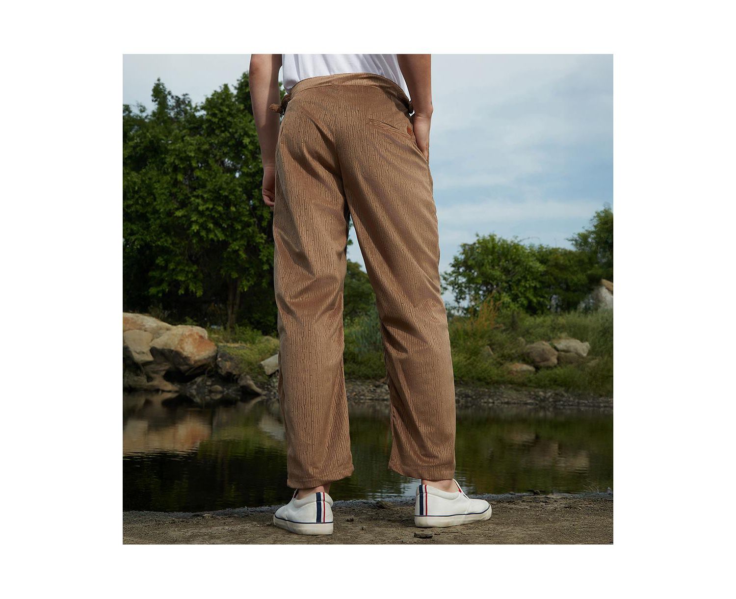 Men's Chocolate Brown Veined Tailored Trousers