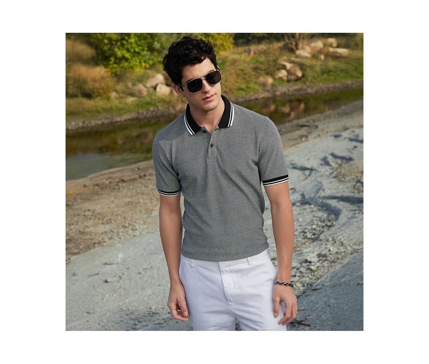 Мужские футболки Cahoot Campus Sutra Onyx Black Duo-Hue Knit Polo, цвет: Чёрный — фото 2